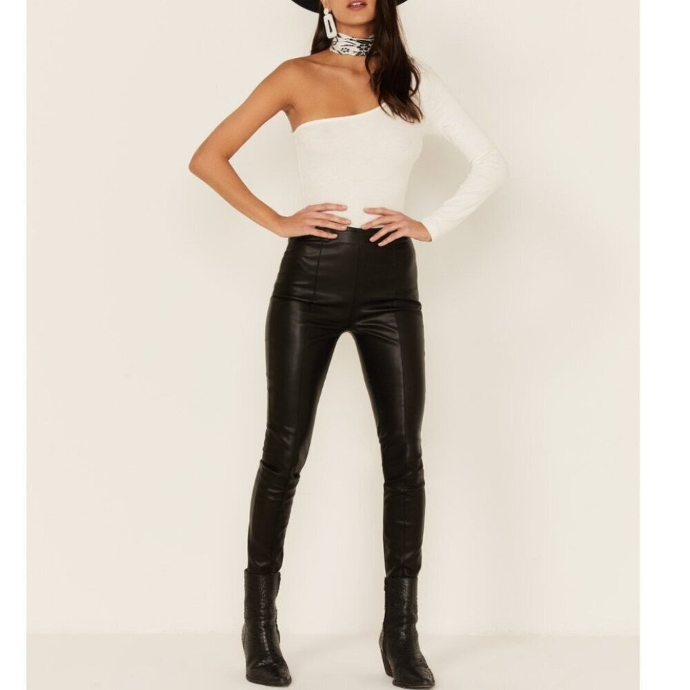 NWT Free People Spitfire Faux Leather Black Pants Sz 29